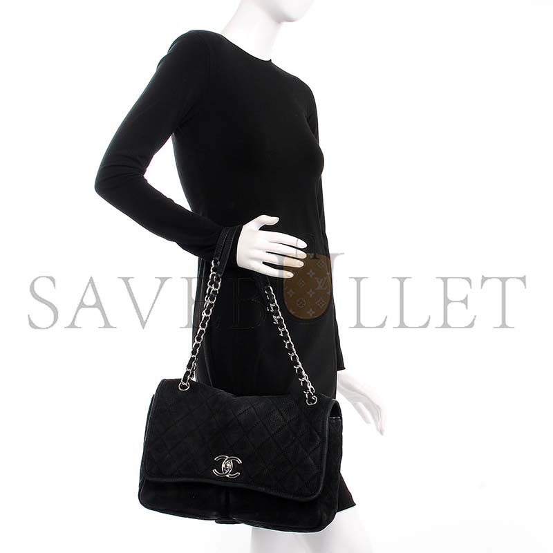 Ch*el large ultra soft suede calfskin natural beauty flap black (33*22*9cm)